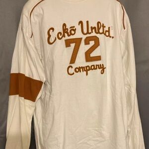 Ecko Unlimited White and Brown Long Sleeve Tee